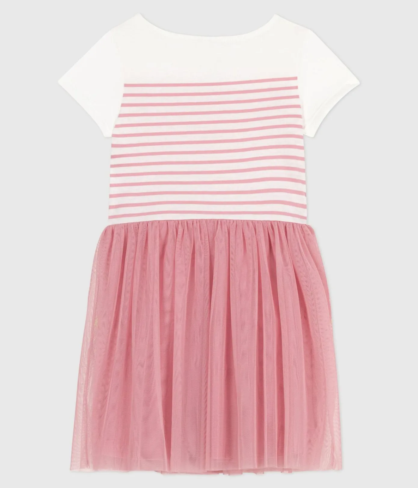 Petit Bateau Kleider, Röcke*Kurzärmeliges Kinder-Kleid aus Baumwolle und Tüll weiss MARSHMALLOW/rosa CHARME