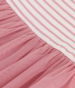 Petit Bateau Kleider, Röcke*Kurzärmeliges Kinder-Kleid aus Baumwolle und Tüll weiss MARSHMALLOW/rosa CHARME