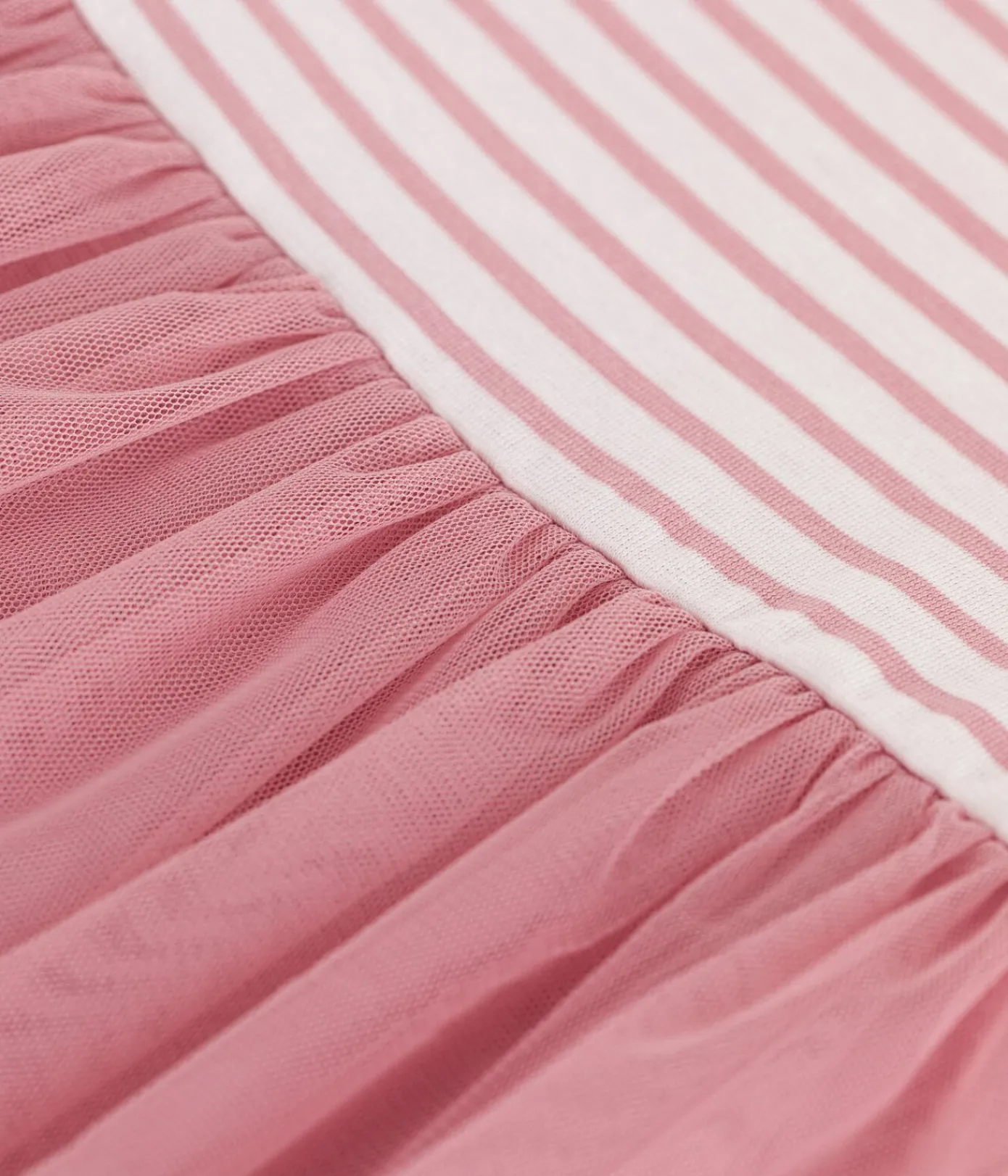 Petit Bateau Kleider, Röcke*Kurzärmeliges Kinder-Kleid aus Baumwolle und Tüll weiss MARSHMALLOW/rosa CHARME