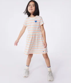 Petit Bateau Kleider, Röcke*Kurzärmeliges Kinder-Kleid aus Baumwolle mit Streifen und Herzmotiv weiss AVALANCHE/ MULTICO