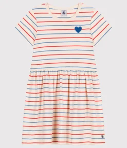 Petit Bateau Kleider, Röcke*Kurzärmeliges Kinder-Kleid aus Baumwolle mit Streifen und Herzmotiv weiss AVALANCHE/ MULTICO