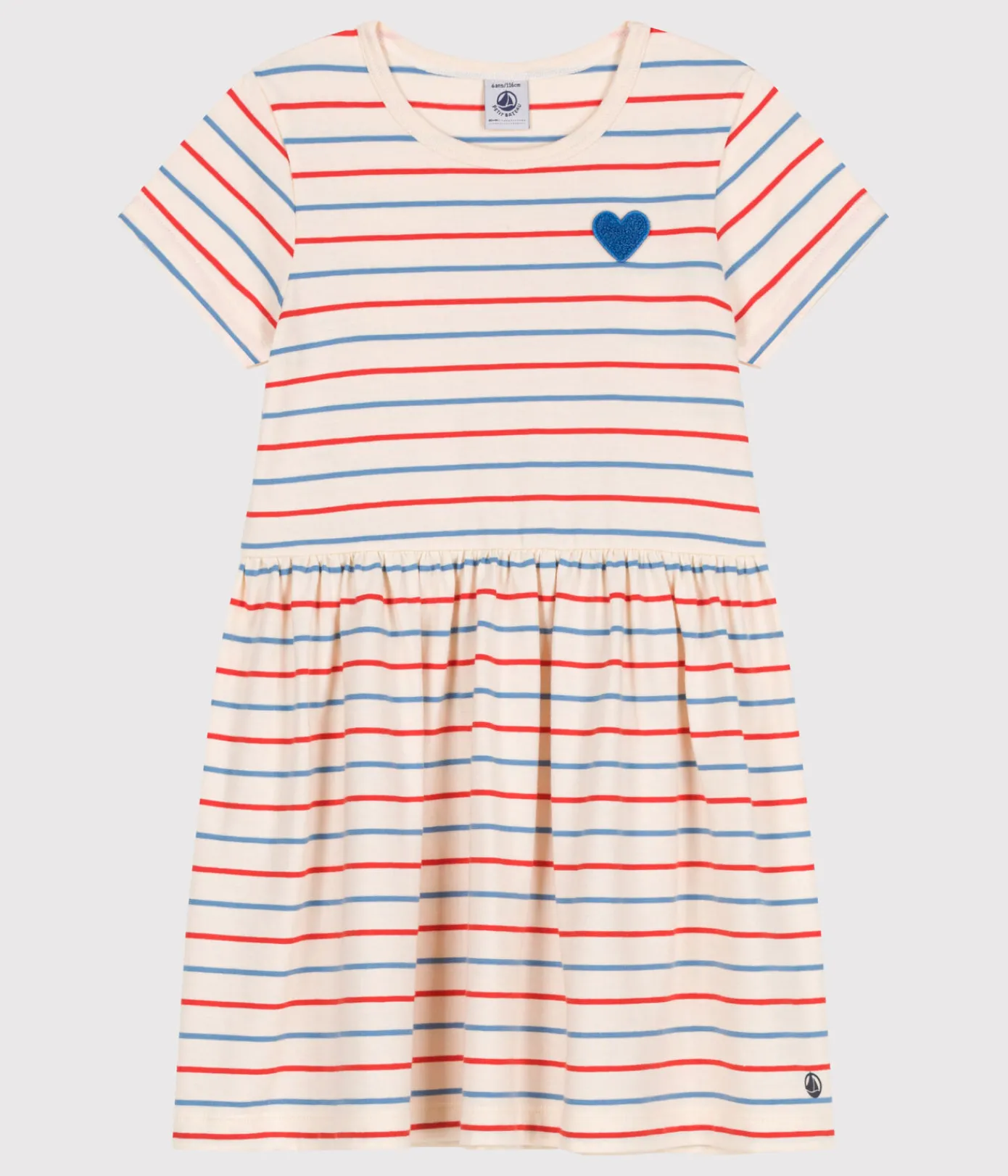 Petit Bateau Kleider, Röcke*Kurzärmeliges Kinder-Kleid aus Baumwolle mit Streifen und Herzmotiv weiss AVALANCHE/ MULTICO