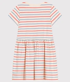 Petit Bateau Kleider, Röcke*Kurzärmeliges Kinder-Kleid aus Baumwolle mit Streifen und Herzmotiv weiss AVALANCHE/ MULTICO