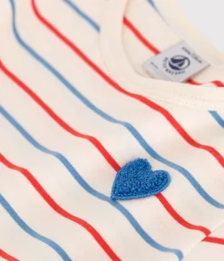Petit Bateau Kleider, Röcke*Kurzärmeliges Kinder-Kleid aus Baumwolle mit Streifen und Herzmotiv weiss AVALANCHE/ MULTICO