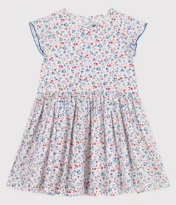 Petit Bateau Kleider, Röcke*Kurzärmeliges Kinder-Kleid aus Baumwolle mit Blümchen weiss MARSHMALLOW/weiss MULTICO