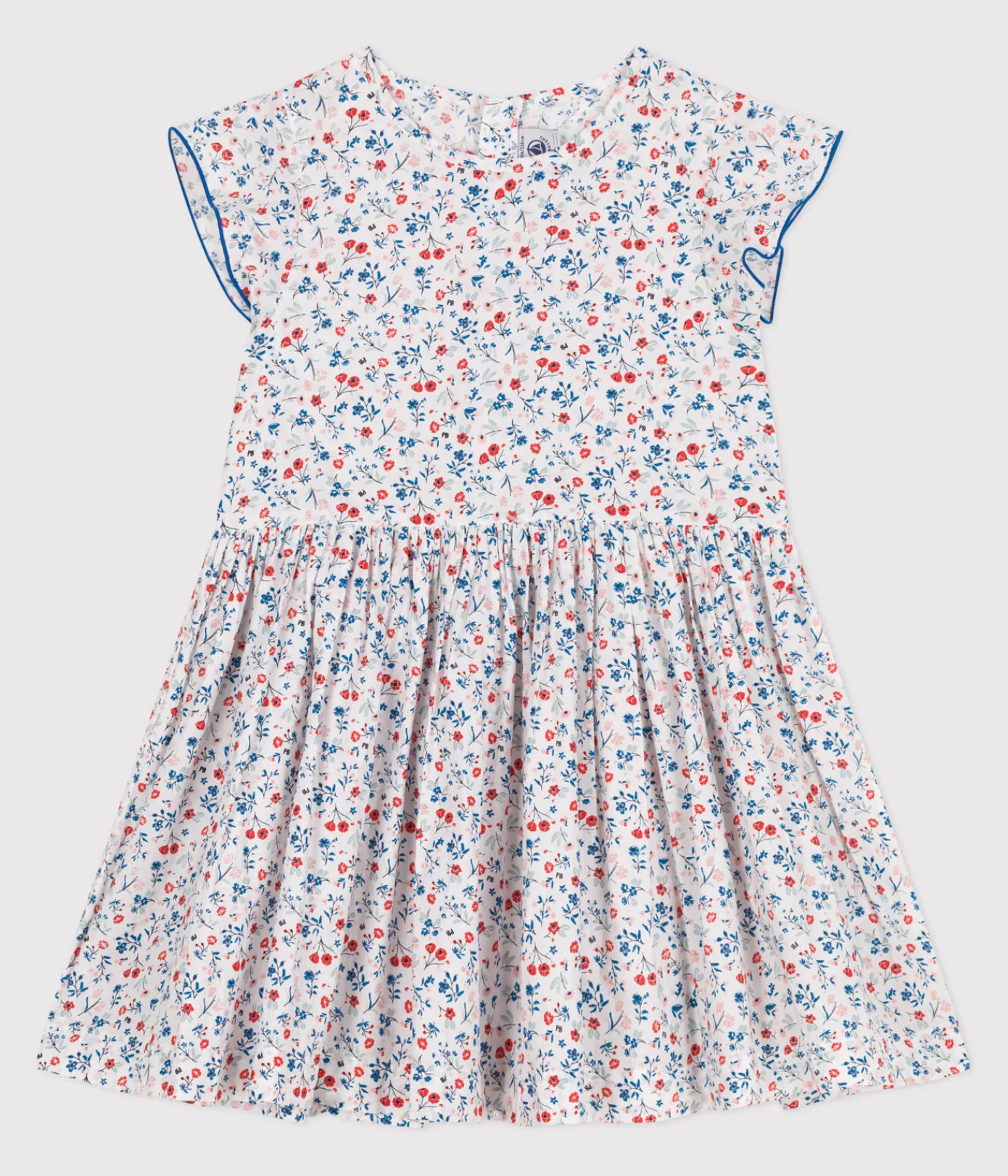 Petit Bateau Kleider, Röcke*Kurzärmeliges Kinder-Kleid aus Baumwolle mit Blümchen weiss MARSHMALLOW/weiss MULTICO