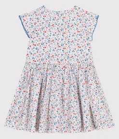 Petit Bateau Kleider, Röcke*Kurzärmeliges Kinder-Kleid aus Baumwolle mit Blümchen weiss MARSHMALLOW/weiss MULTICO