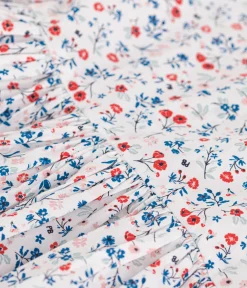 Petit Bateau Kleider, Röcke*Kurzärmeliges Kinder-Kleid aus Baumwolle mit Blümchen weiss MARSHMALLOW/weiss MULTICO