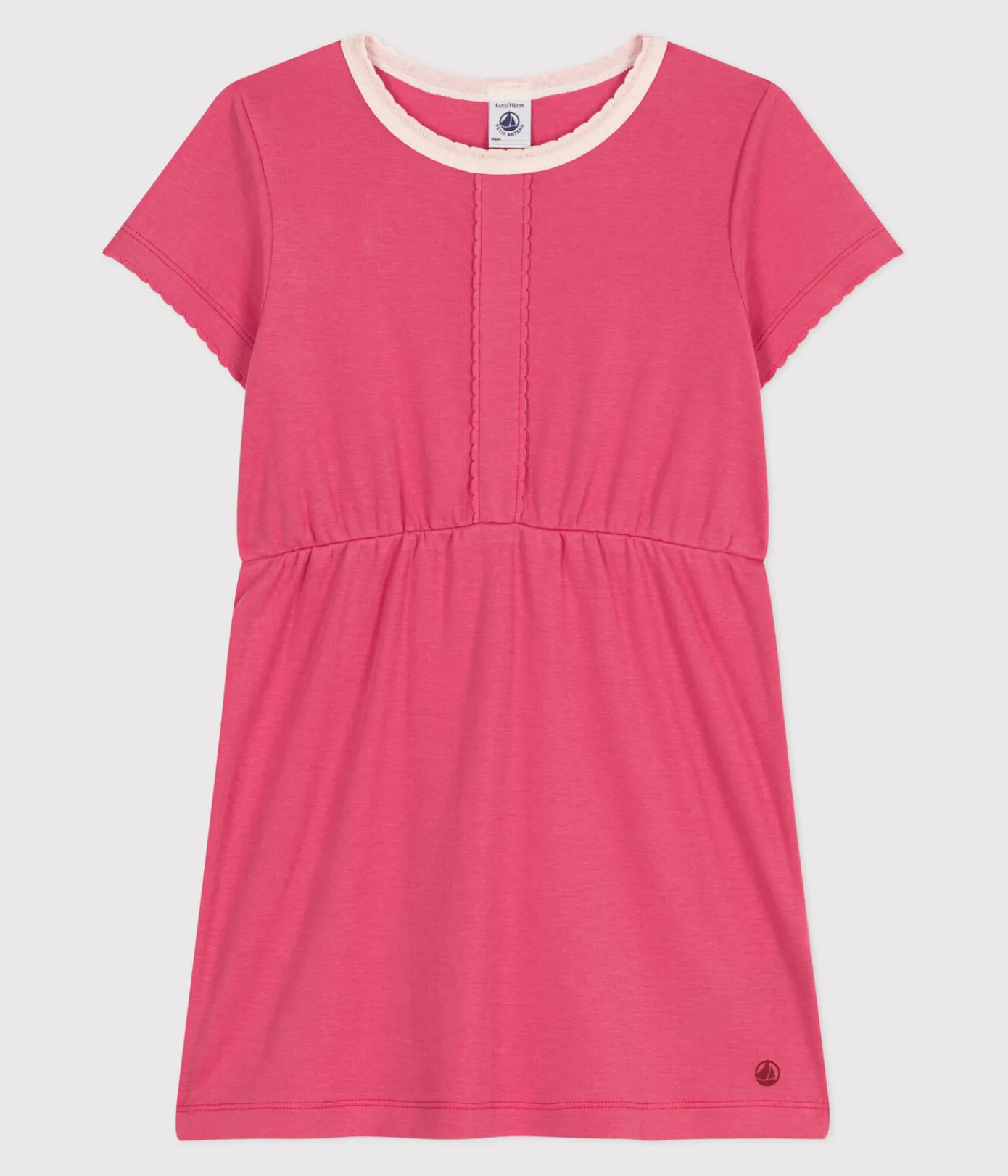 Petit Bateau Kleider, Röcke*Kurzärmeliges Kinder-Kleid aus einfarbiger Baumwolle rosa PEONIA