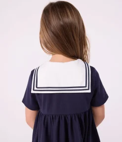 Petit Bateau Kleider, Röcke*Kurzärmeliges Kinder-Kleid aus einfarbiger Baumwolle blau SMOKING