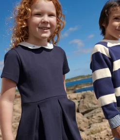 Petit Bateau Kleider, Röcke*Kurzärmeliges Kinder-Kleid aus einfarbiger Baumwolle blau SMOKING