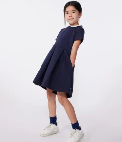 Petit Bateau Kleider, Röcke*Kurzärmeliges Kinder-Kleid aus einfarbiger Baumwolle blau SMOKING