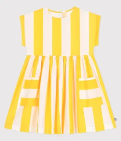 Petit Bateau Kleider, Röcke*Kurzärmeliges Kinder-Kleid aus Baumwolle mit Streifen weiss MARSHMALLOW/ ORGE
