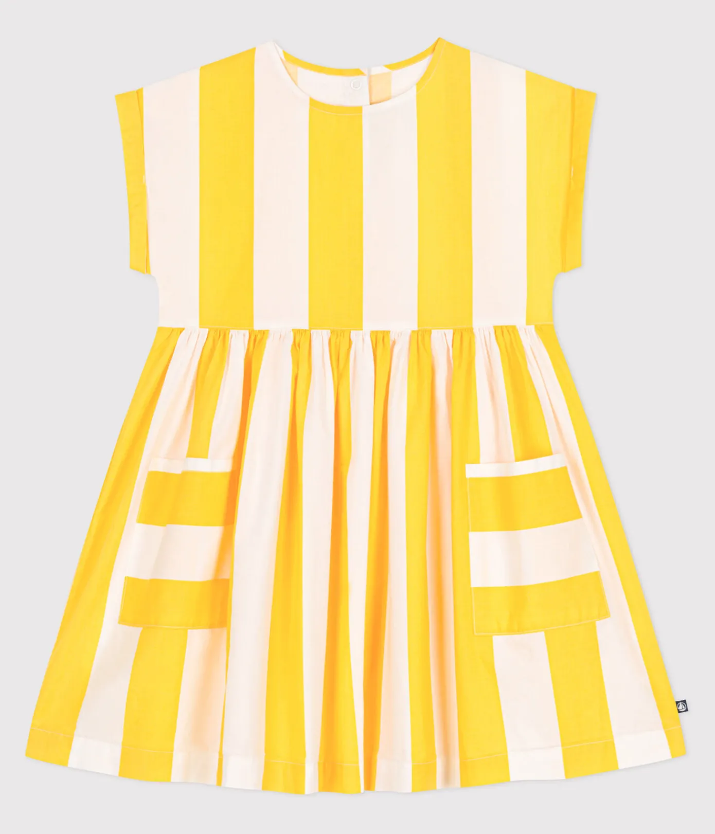 Petit Bateau Kleider, Röcke*Kurzärmeliges Kinder-Kleid aus Baumwolle mit Streifen weiss MARSHMALLOW/ ORGE