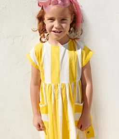 Petit Bateau Kleider, Röcke*Kurzärmeliges Kinder-Kleid aus Baumwolle mit Streifen weiss MARSHMALLOW/ ORGE