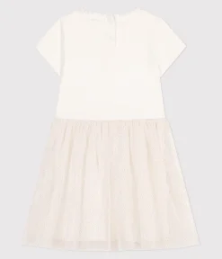 Petit Bateau Kleider, Röcke*Kurzärmeliges Kinder-Kleid aus Baumwolle und Tüll weiss MARSHMALLOW/rosa COPPER