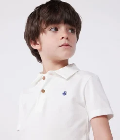 Petit Bateau T-Shirts, Poloshirts, Hemden*Kurzärmeliges Kinder-Poloshirt aus einfarbiger Baumwolle weiss MARSHMALLOW