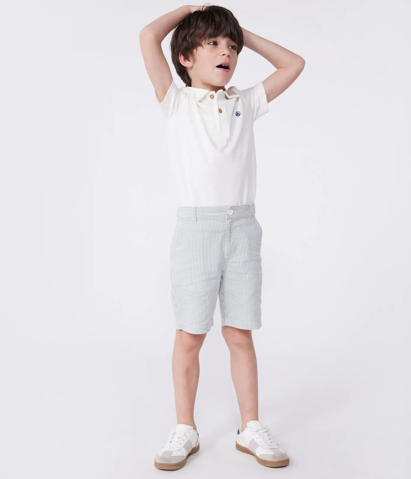 Petit Bateau T-Shirts, Poloshirts, Hemden*Kurzärmeliges Kinder-Poloshirt aus einfarbiger Baumwolle weiss MARSHMALLOW