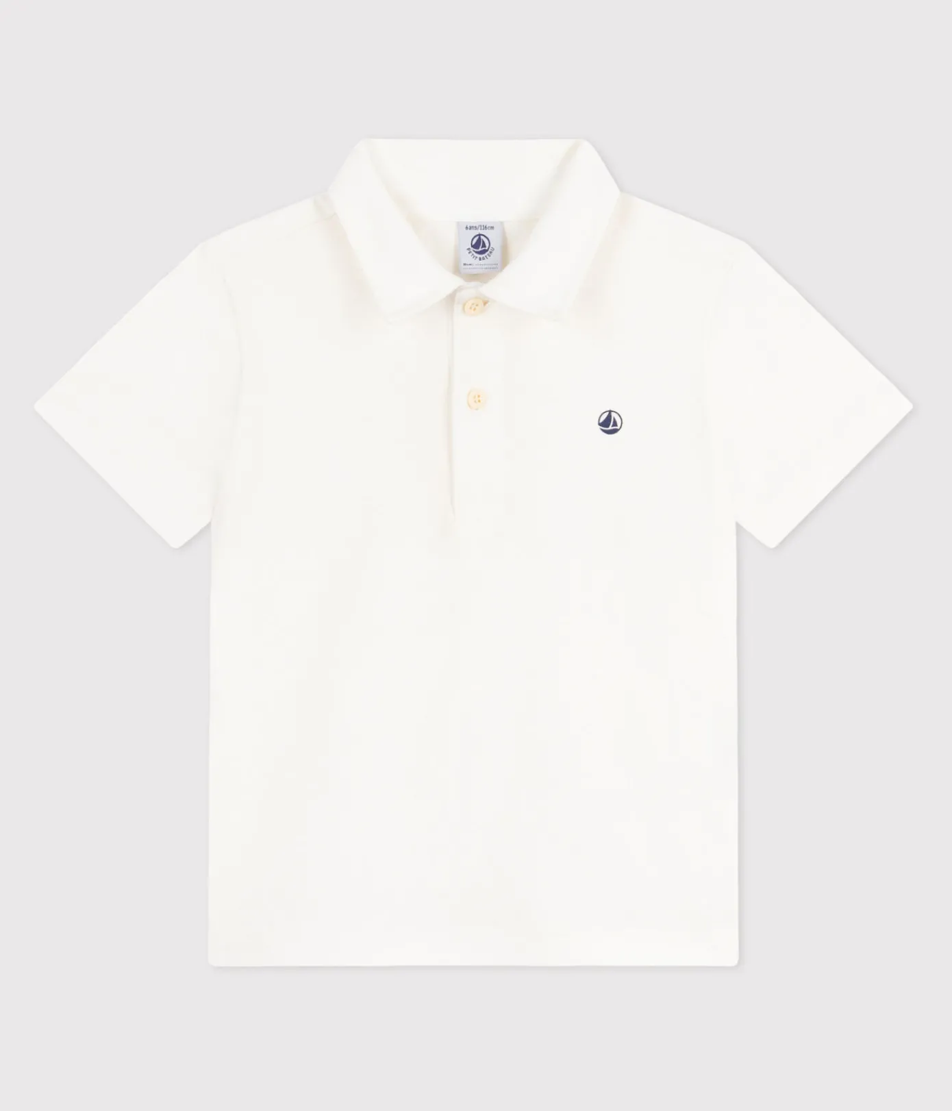 Petit Bateau T-Shirts, Poloshirts, Hemden*Kurzärmeliges Kinder-Poloshirt aus einfarbiger Baumwolle weiss MARSHMALLOW