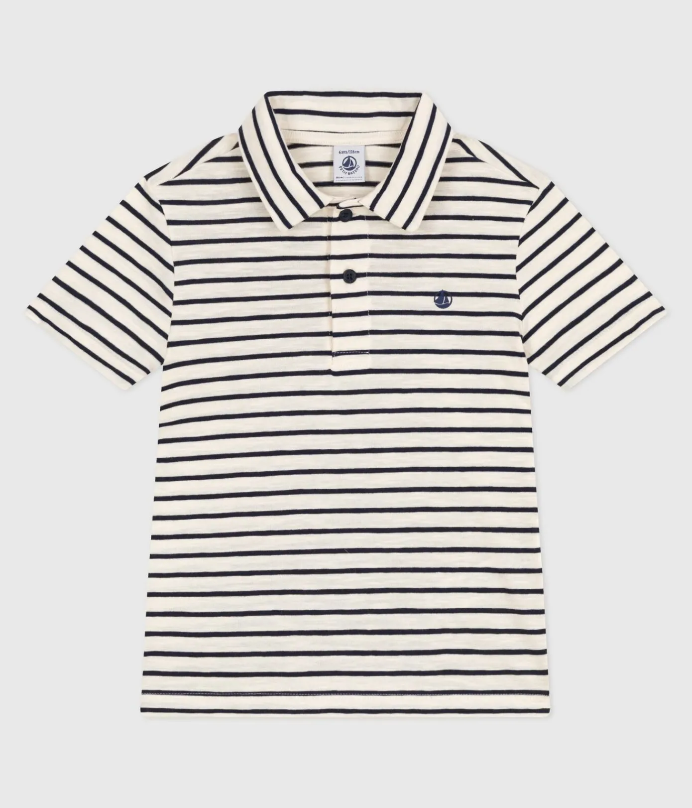 Petit Bateau T-Shirts, Poloshirts, Hemden*Kurzärmeliges Kinder-Poloshirt aus Baumwolle mit Streifen weiss AVALANCHE/blau SMOKING