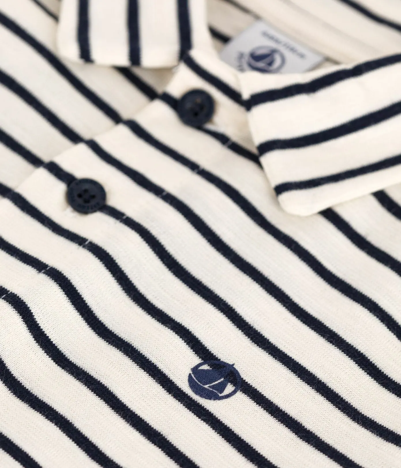 Petit Bateau T-Shirts, Poloshirts, Hemden*Kurzärmeliges Kinder-Poloshirt aus Baumwolle mit Streifen weiss AVALANCHE/blau SMOKING
