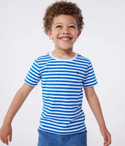 Petit Bateau T-Shirts, Poloshirts, Hemden*Kurzärmeliges Kinder-T-Shirt aus Baumwolle mit Streifen blau PORCELANA/ MARSHMALLOW