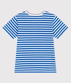 Petit Bateau T-Shirts, Poloshirts, Hemden*Kurzärmeliges Kinder-T-Shirt aus Baumwolle mit Streifen blau PORCELANA/ MARSHMALLOW