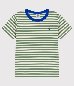 Petit Bateau T-Shirts, Poloshirts, Hemden*Kurzärmeliges Kinder-T-Shirt aus Baumwolle mit Streifen grün PALMERAIE/ AVALANCHE