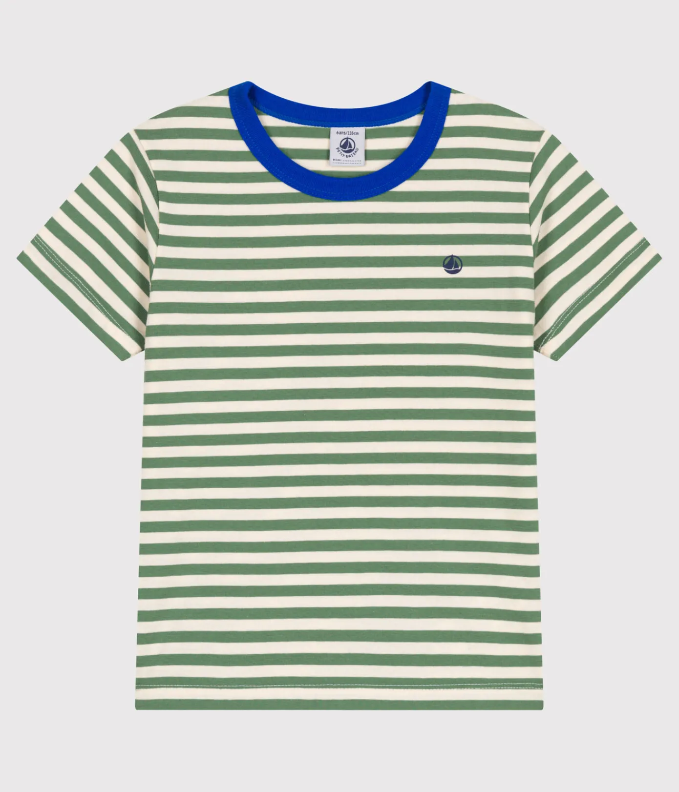 Petit Bateau T-Shirts, Poloshirts, Hemden*Kurzärmeliges Kinder-T-Shirt aus Baumwolle mit Streifen grün PALMERAIE/ AVALANCHE