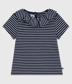 Petit Bateau T-Shirts, Tops, Oberteile*Kurzärmeliges Kinder-T-Shirt mit Streifen blau SMOKING/weiss MARSHMALLOW