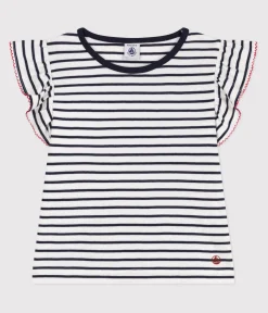 Petit Bateau T-Shirts, Tops, Oberteile*Kurzärmeliges Kinder-T-Shirt aus Baumwolle mit Streifen weiss MARSHMALLOW/blau SMOKING
