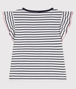 Petit Bateau T-Shirts, Tops, Oberteile*Kurzärmeliges Kinder-T-Shirt aus Baumwolle mit Streifen weiss MARSHMALLOW/blau SMOKING