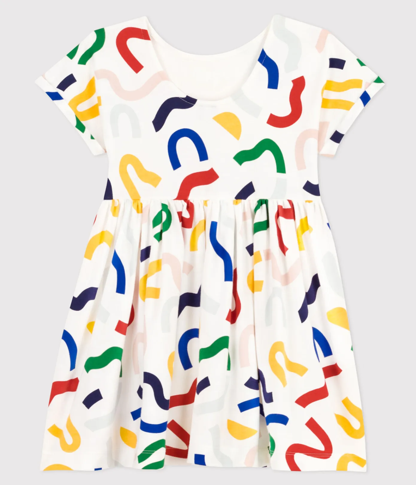 Petit Bateau Kleider, Röcke*Kurzärmeliges Kleid mit Printmotiv aus Baumwolle Kinder/Mädchen weiss MARSHMALLOW/weiss MULTICO