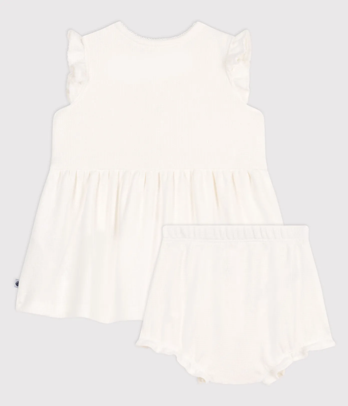 Petit Bateau Kleider|Newborn*Kurzärmeliges weißes Baby-Kleid mit Wabenmuster und Bloomer weiss MARSHMALLOW