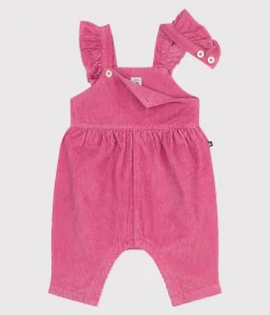 Petit Bateau Sets, Overalls & Latzhosen*Langbeinige Baby-Latzhose aus einfarbigem Fein-Cord mit Volants BOUDOIR