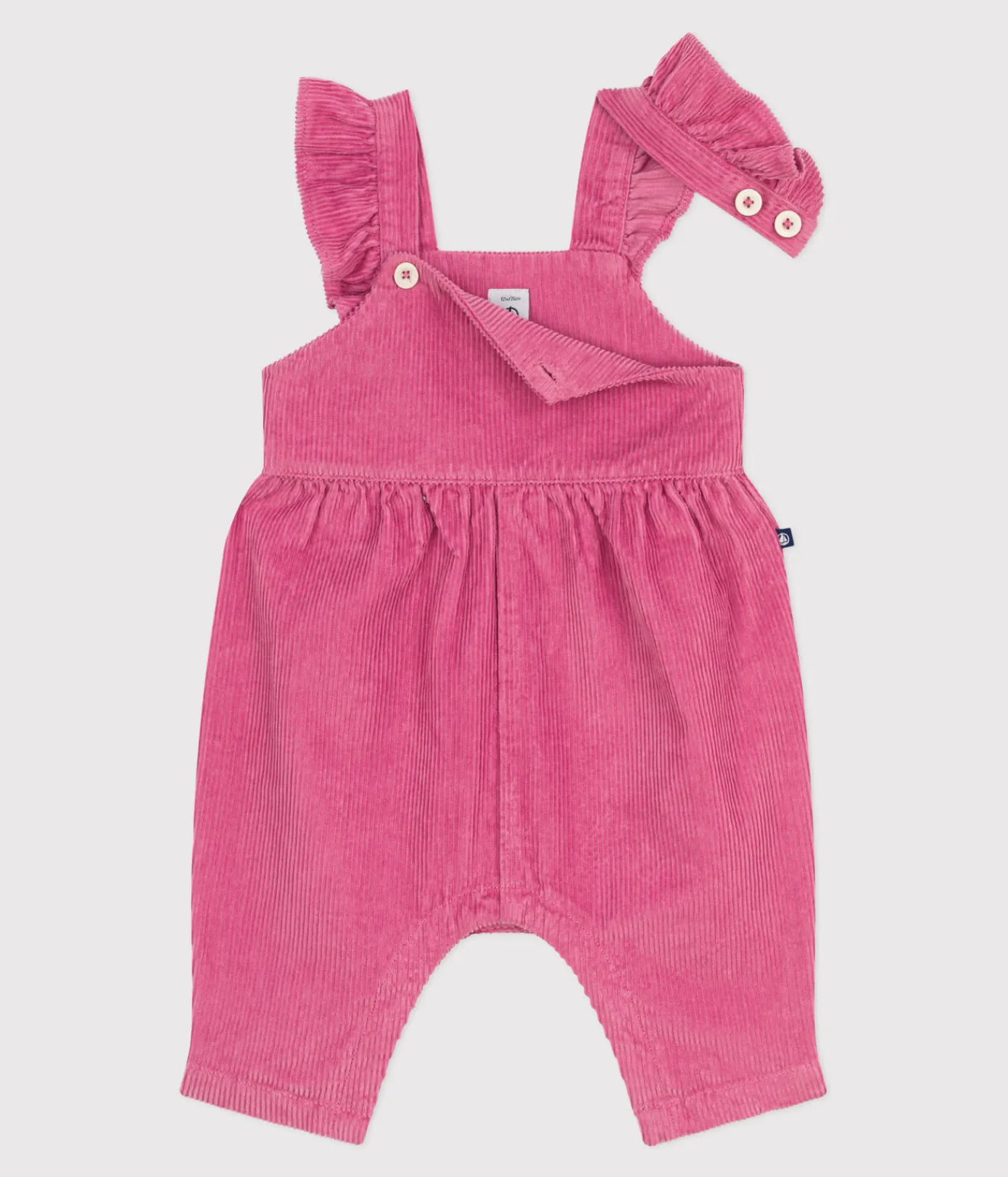 Petit Bateau Sets, Overalls & Latzhosen*Langbeinige Baby-Latzhose aus einfarbigem Fein-Cord mit Volants BOUDOIR