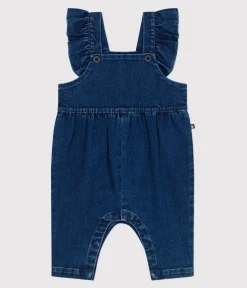 Petit Bateau Sets, Overalls & Latzhosen*Langbeinige Baby-Latzhose mit Volants aus Jeansstoff mit Elastan. blau DENIM MOYEN