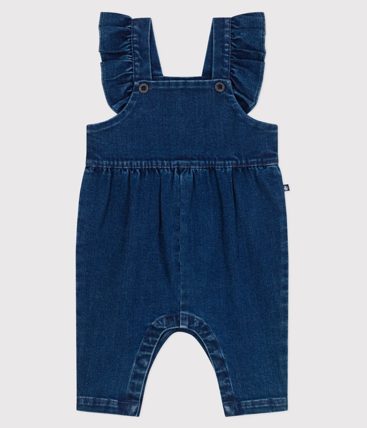 Petit Bateau Sets, Overalls & Latzhosen*Langbeinige Baby-Latzhose mit Volants aus Jeansstoff mit Elastan. blau DENIM MOYEN