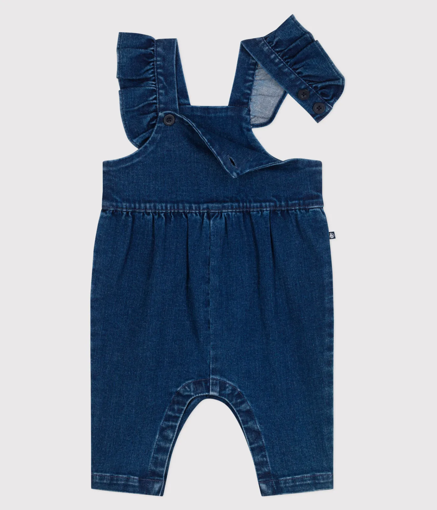 Petit Bateau Sets, Overalls & Latzhosen*Langbeinige Baby-Latzhose mit Volants aus Jeansstoff mit Elastan. blau DENIM MOYEN