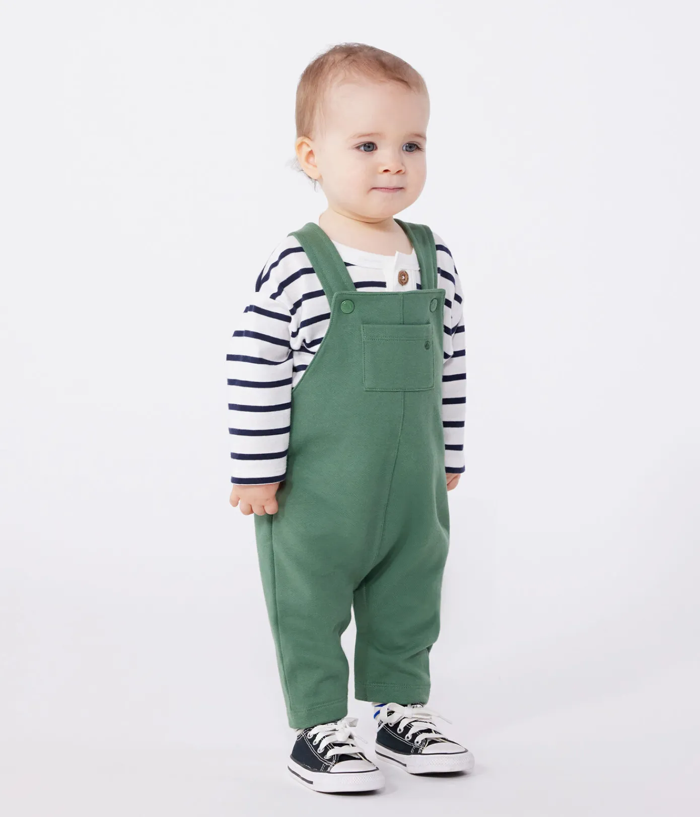 Petit Bateau Sets, Overalls & Latzhosen*Langbeinige Baby-Latzhose aus einfarbiger Baumwolle grün PALMERAIE