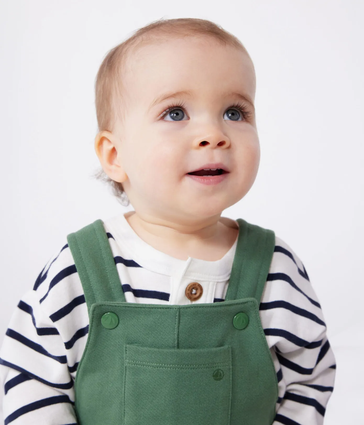 Petit Bateau Sets, Overalls & Latzhosen*Langbeinige Baby-Latzhose aus einfarbiger Baumwolle grün PALMERAIE