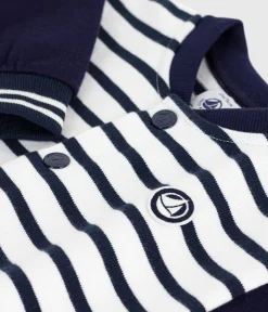 Petit Bateau Sets, Overalls & Latzhosen*Langer Baby-Overall aus Baumwolle mit Matrosenstreifen weiss MARSHMALLOW/blau SMOKING