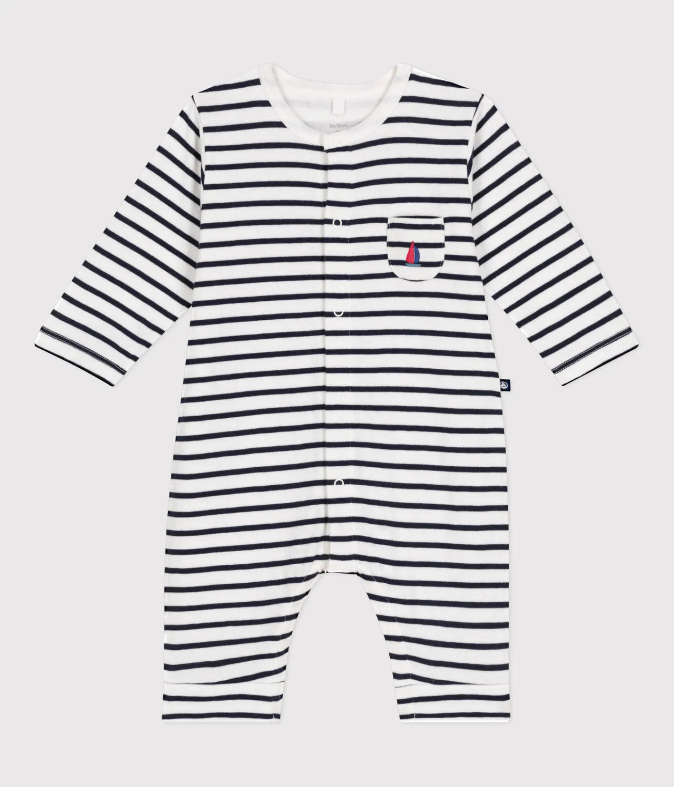 Petit Bateau Sets, Overalls & Latzhosen|Newborn*Langer Baby-Overall aus Doppeljersey weiss MARSHMALLOW/blau SMOKING