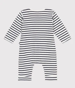 Petit Bateau Sets, Overalls & Latzhosen|Newborn*Langer Baby-Overall aus Doppeljersey weiss MARSHMALLOW/blau SMOKING