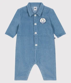 Petit Bateau Sets, Overalls & Latzhosen*Langer Baby-Overall aus einfarbigem Fein-Cord im Tankwart-Stil ADRIATIC