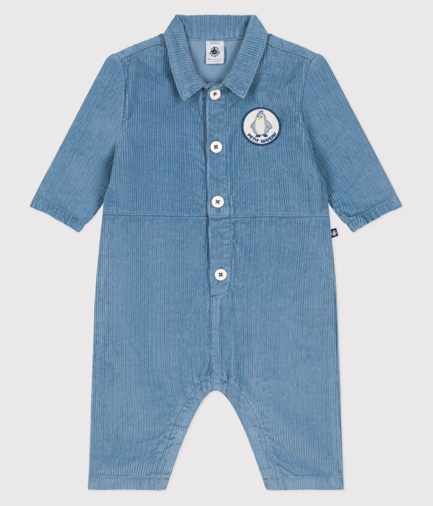 Petit Bateau Sets, Overalls & Latzhosen*Langer Baby-Overall aus einfarbigem Fein-Cord im Tankwart-Stil ADRIATIC