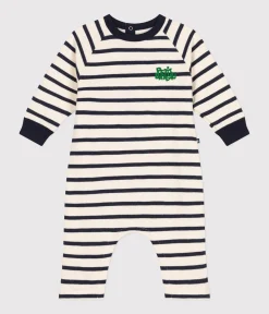 Petit Bateau Sets, Overalls & Latzhosen*Langer Baby-Overall aus Molton weiss AVALANCHE/blau SMOKING