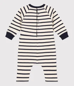 Petit Bateau Sets, Overalls & Latzhosen*Langer Baby-Overall aus Molton weiss AVALANCHE/blau SMOKING