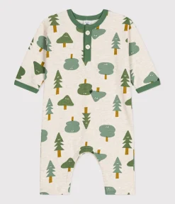 Petit Bateau Sets, Overalls & Latzhosen*Langer Baby-Overall aus Molton beige MONTELIMAR/weiss MULTICO