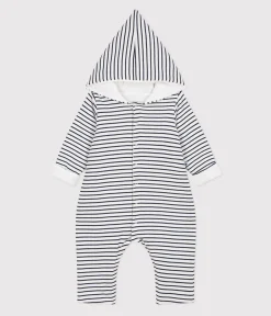 Petit Bateau Sets, Overalls & Latzhosen|Newborn*Langer wattierter Baby-Overall aus Baumwolle mit Kapuze weiss MARSHMALLOW/blau SMOKING